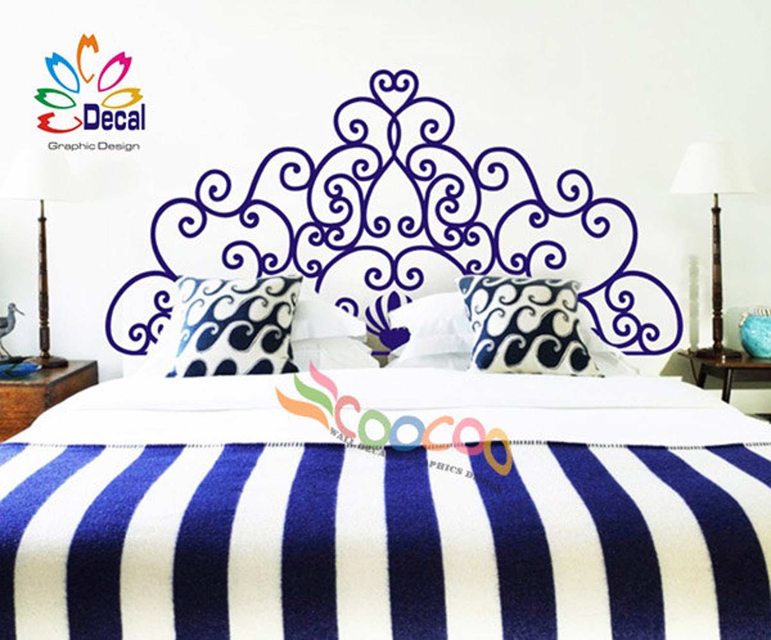 Headboard Decal Vinyl Wall Decal Floral Pattern Queen Full Etsy