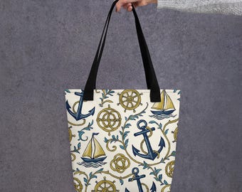 Sac fourre-tout à motif ancre et voilier, imprimé marguerites