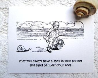 Beach Note Cards Set: Seaside Graphic, Inspirational Quote
