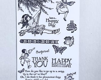 Graphic 45 Birthday Rubber Stamp Set, Like New - Cardmaking, Scrapbooking