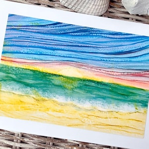Alcohol Ink Atlantic Ocean Sunrise Print Greeting Card, Ocean Sunrise Card, Blank Inside, 5 x 7 Card