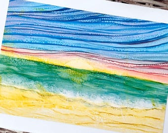 Alcohol Ink Atlantic Ocean Sunrise Art Print Greeting Card (5x7)