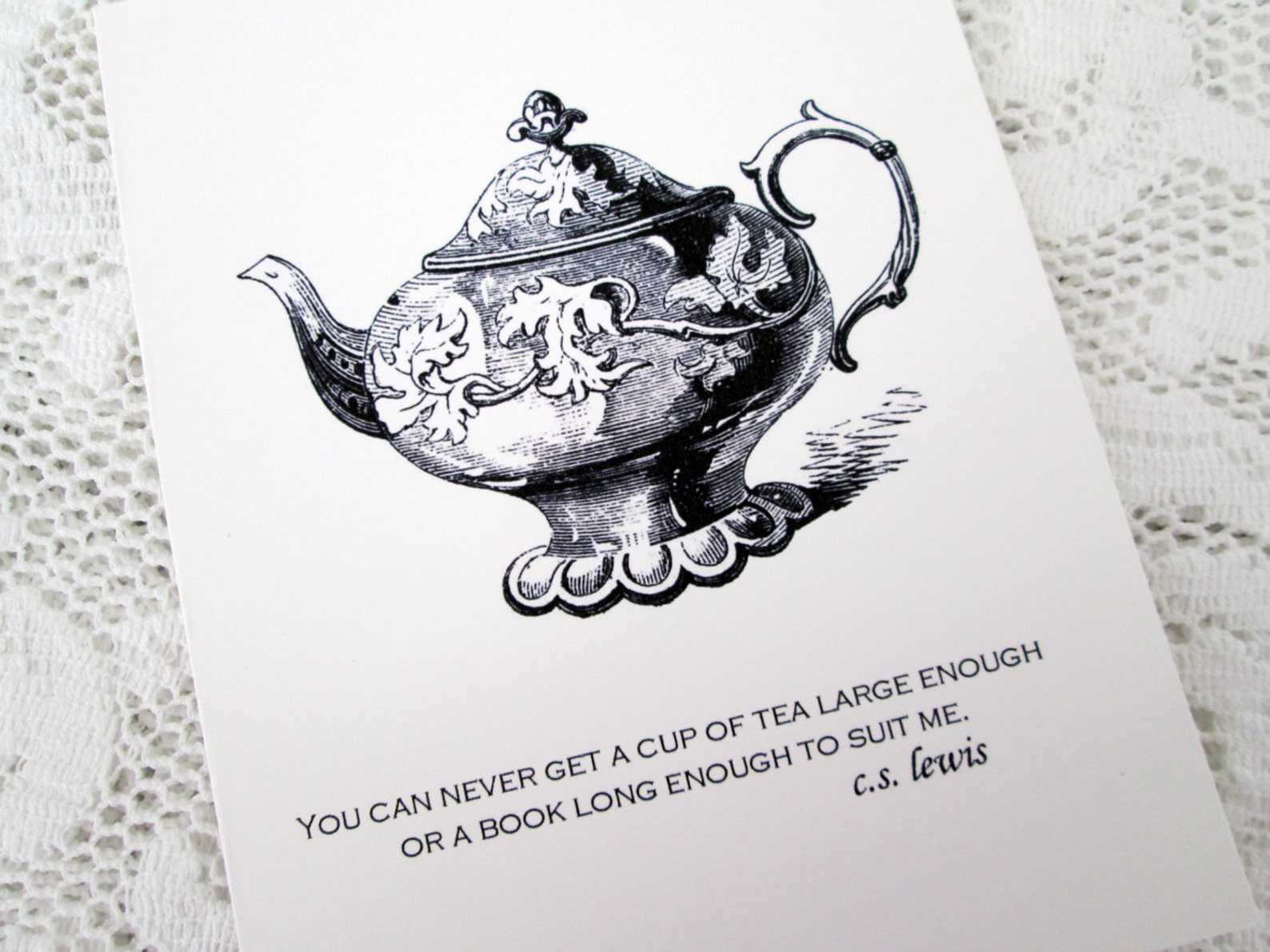 Teapot Vintage Graphic and Tea Quote Note Cards Tea and Book Etsy