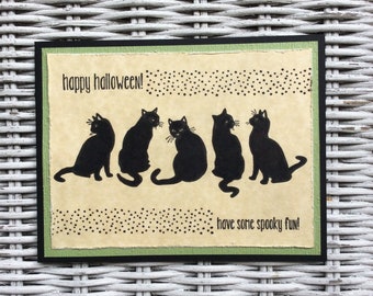 Halloween Greeting Card, Black Cat Card, Spooky Fun Card, Blank Inside Card
