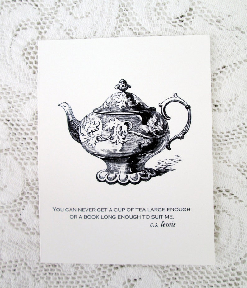 Teapot Vintage Graphic and Tea Quote Note Cards Tea and Book Etsy