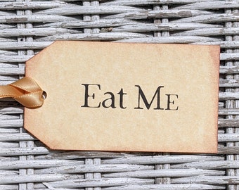 Alice in Wonderland "Eat Me" Tags: Sepia-Inked Party Favors (Set of 12)