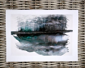 Alcohol Ink Landscape Greeting Card, Rainy Reflection Art Print, Blank Card