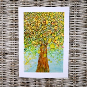 Alcohol Ink Tree Card, Fantasy Tree, Original Alcohol Ink Print, Blank Inside Card 5 x 7