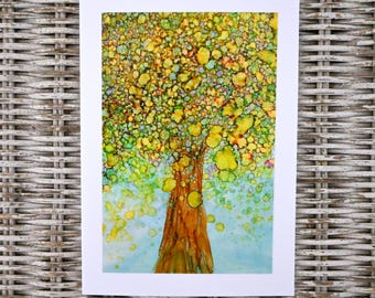 Alcohol Ink Tree Card, Abstract Art Print, 5x7 Blank Card