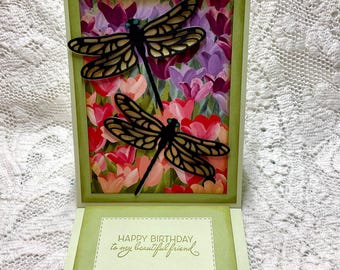 Dragonfly Easel Birthday Card: Floral Friend Card