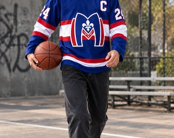 Maglia da hockey Rozanov Hollander, maglia unisex a maniche lunghe con scollo a V blu rosso bianco