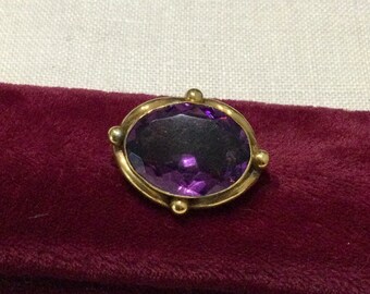 1880's Antique Victorian Gold Filled Pinchbeck Purple Amethyst Glass Stone Brooch Pin ~ For Wear or Parts Pieces Jewelry Conversion