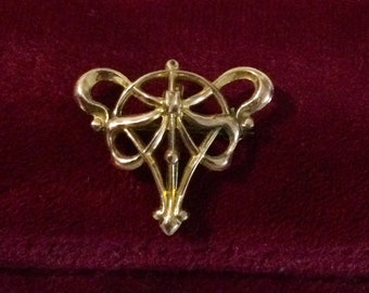 Vintage Antique Victorian Art Nouveau Gold Filled Scrolling Design Ladies Pocket Lapel Watch or Locket Holder Pin