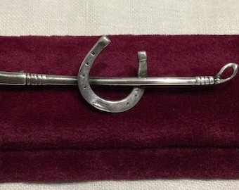 Vintage 1940’s Sterling Silver Riding Crop w/ Horseshoe Pin ~ Equestrian Horseback Riding