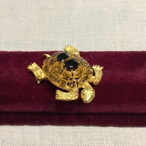 Vintage Enamel Turtle Costume Jewelry Pin Brooch ~ Gold with Gold and Brown