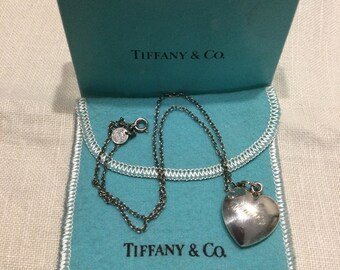 Vintage Tiffany Sterling Silver Puffy Heart Pendant Necklace ~ 16” Chain ~ Engraved “Nancy”