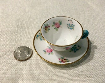 Adorable Vintage Made in England Staffordshire Miniature Tea Cup and Saucer Set ~ Floral Design