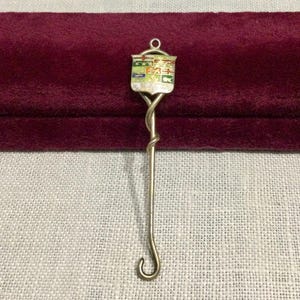 2-1/2” Miniature Antique Victorian Sterling Silver with Enamel Crest Ladies Glove or Shoe Button Hook ~ 1890’s