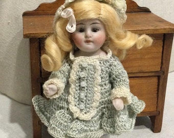 Antique Vintage Small 5-3/4” German Bisque Girl Doll ~ “PRIZE BABY” ~ Dollhouse Mignonette
