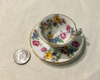Adorable Vintage Made in England FOLEY Miniature Bone China Tea Cup and Saucer Set ~ Floral Chintz Design