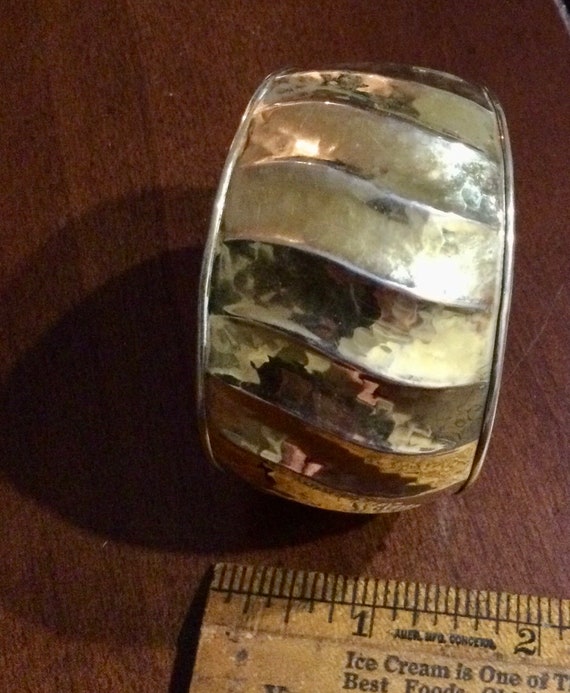 BOLD Wide Vintage Sterling Silver with Gold Wash … - image 7