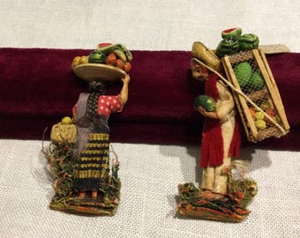 Very Unique Pair of Vintage Miniature Handcrafted Woman and Man Doll Brooches