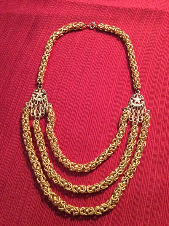 1970's Vintage Gold Plated Costume Jewelry Triple 