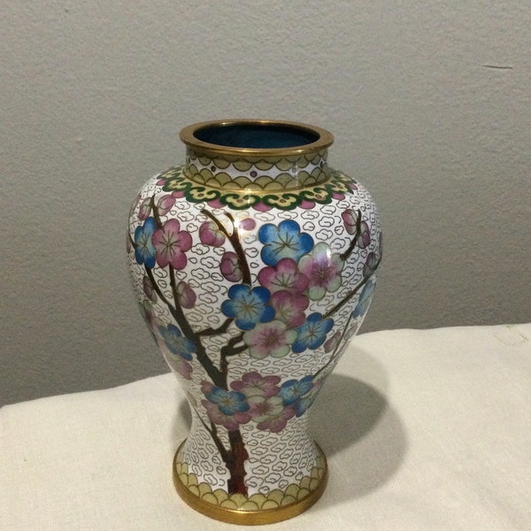 Vintage Chinese Export CLOISONNÉ Enamel Flower Cabinet Vase ~ Pink and Blue Floral with Butterfly ~ Beautifully Detailed Design ~