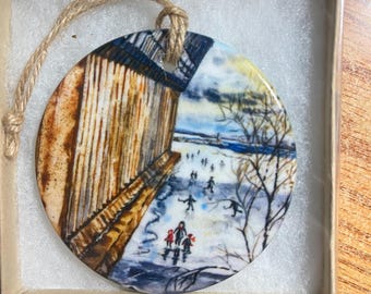 Skating at the Ore Dock ornament Marquette Mi