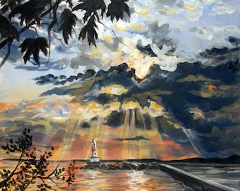 Sunrise at Presque Isle Breakwall Print ,Marquette,Mi.