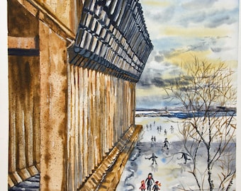 Skating at the Ore Dock Lower Harbor Print Marquette,Mi