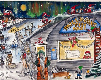 Christmas Gnomes take over Thill"s Fish house print Marquette,Mi