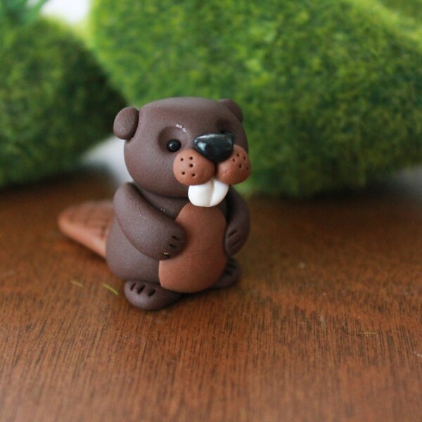 Polymer Clay Beaver - Miniature Beaver - Mini Clay Beaver - Fairy Garden Accessory - Terrarium Accessory – Garden Decoration - Animal