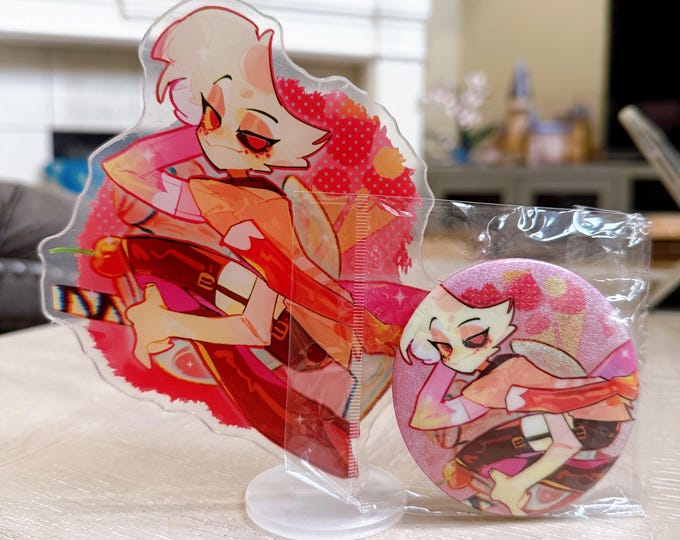 Hazbin Hotel Angel Dust Acrylic Standee and Badge Set - Cocktail ...