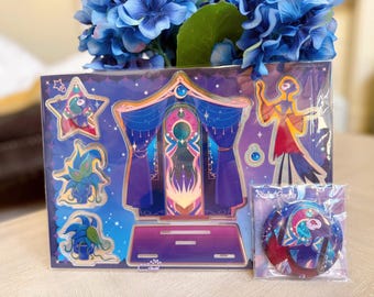 Helluva Boss Stolas Goetia Deluxe acrylic standee and badge set