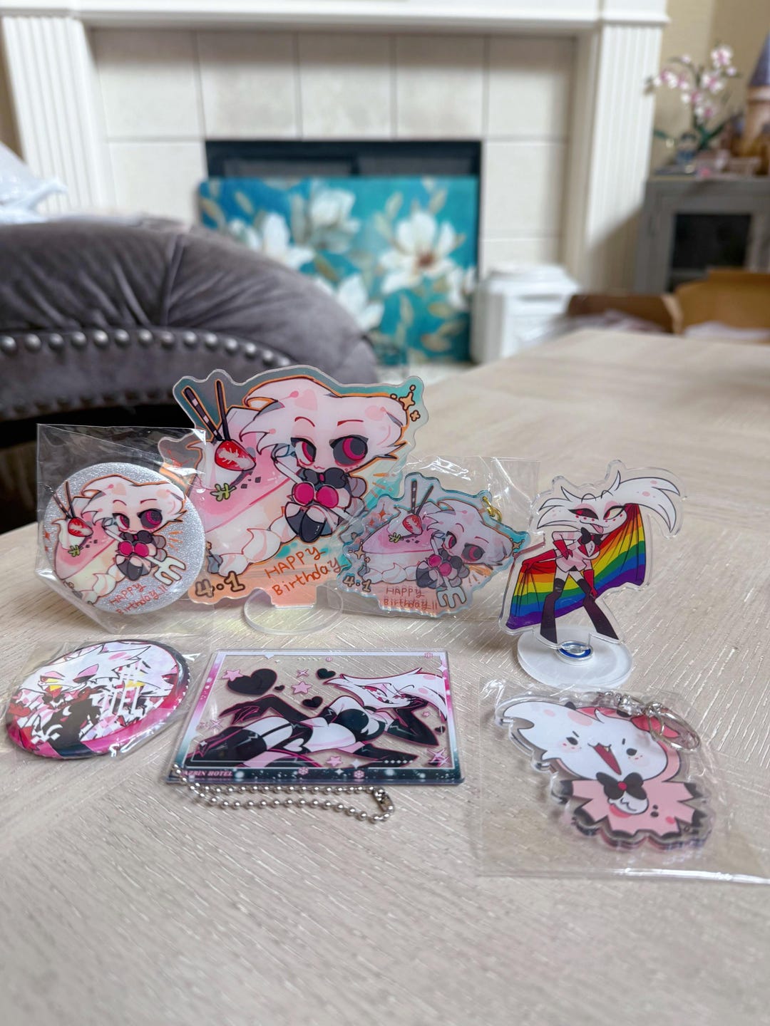 Hazbin Hotel Angel Dust Acrylic Standee and Badge Set - Etsy