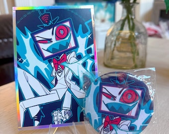 Hazbin Hotel Vox badge/ button and art print set