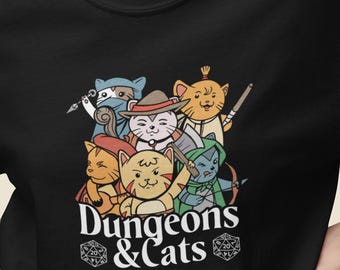 Dungeons and Cats T-Shirt | Funny RPG Gamer Tee | Gamer Gift