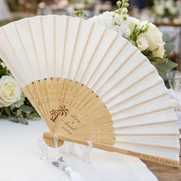 Wedding Engraved Fabric Fans With Tassel, Bridesmaid Cloth Hand Fan, Engagement Gifts For Guest