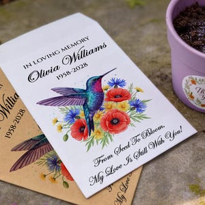 Pacotes de sementes de flores em memória amorosa, envelopes personalizados para funeral com vasos e sementes de flores silvestres, para sempre em nossos corações, memorial.