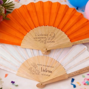 Custom Engraved Flora Birthday Clark Fan, Birthday Party Spanish Flamenco Fans, 18th/30th/40th Celebration Gifts, Baptism/Baby Shower Favors