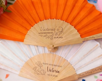 Custom Engraved Flora Birthday Clark Fan, Birthday Party Spanish Flamenco Fans, 18th/30th/40th Celebration Gifts, Baptism/Baby Shower Favors