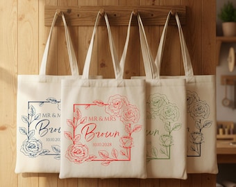 Elegant Custom Wedding Favor Handbags, Bridesmaid Canvas Bags, Groomsmen Canvas Bags, Wedding Welcome Favor Cotton Goody Bags, Thank You Bag