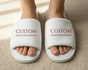 Custom Text/Logo Hotel Spa Slippers, Hotel Business Logo, Open Toe Guest Spa Slipper, Wedding/Birthday/Bridal Shower/Christmas Party Slipper