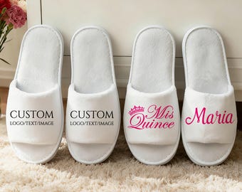 Sweet 16 Birthday Party Spa Slipper, Quinceañera Gift, Mis Quince Slipper with Personalized Name, Bridal Shower/Wedding Favor, Business Logo