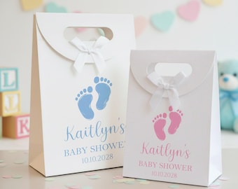 Baby Shower Favor Gift Bags With Ribbon Bow, Newborn Baby Gift Paper Bags, Baby In Bloom, Welcome Baby Party Goody Bags, Gender Reveal Party