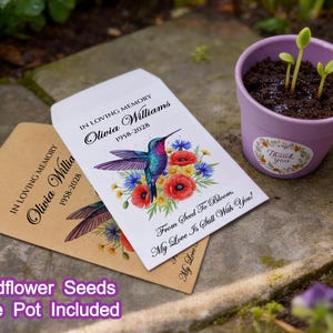 Confezione multipla di semi di fiori "In Loving Memory", buste funebri personalizzate con vasi e semi di fiori selvatici, "Forever In Our Heart", commemorativo.