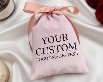 Pink Velvet Drawstring Bags, Custom Logo/Image/Text Gift Pouches, Wedding/ Bridal Shower Cosmetics Packaging Pouches, Birthday Gifts for Her