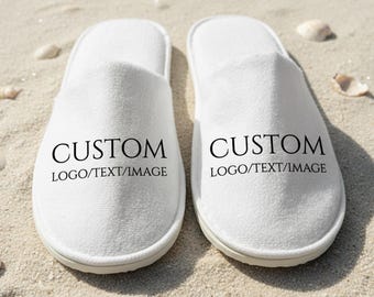Pantuflas de spa con logotipo/imagen/texto personalizados, puntera cerrada, ideal como regalo de dama de honor o de hotel, ideal como recuerdo de fiesta de Navidad, boda o cumpleaños.