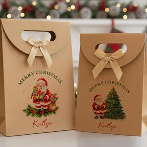 Gepersonaliseerde kerstcadeauzakjes met lint, milieuvriendelijke kraftpapieren zakken, kerstcadeauzakjes gunst, aangepaste goodiebags kerstfeest